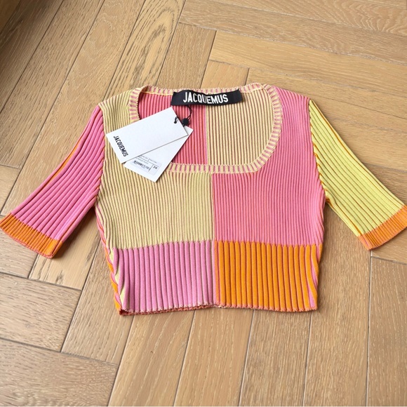 Jacquemus La Maille Yauco Ribbed Cropped Top Multi Pink - Picture 6 of 16